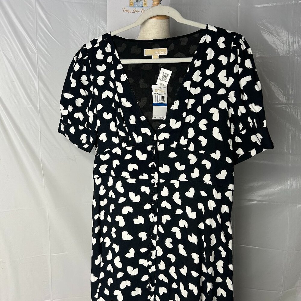 Michael Kors NWT XL White Black Polka Dot Button Midi Dress